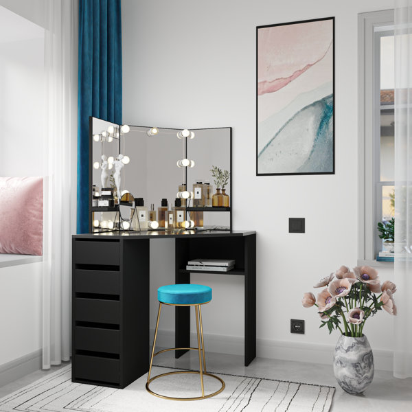 Latitude Run® Jaylianni Beauty Corner Makeup Vanity with Mirror